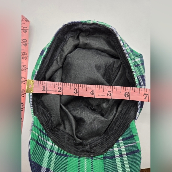 Plaid Scottish Golf Hat Green White Gatsby Beret Fabric - Picture 7 of 7